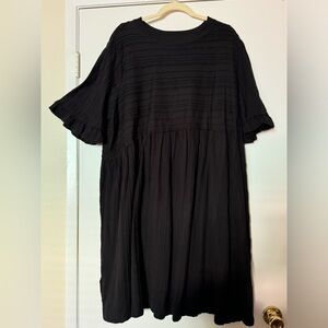 Walmart: Terra & Sky black textured ruffle  short sleeve dress